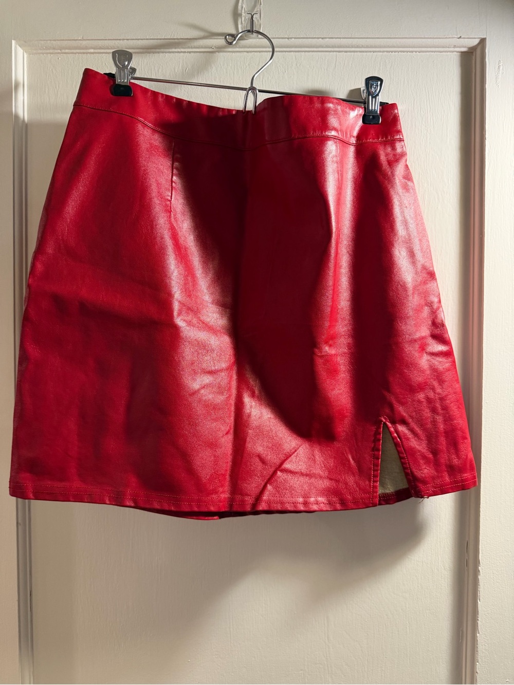 Lulu's Red Faux Leather Mini Skirt with Side Slit